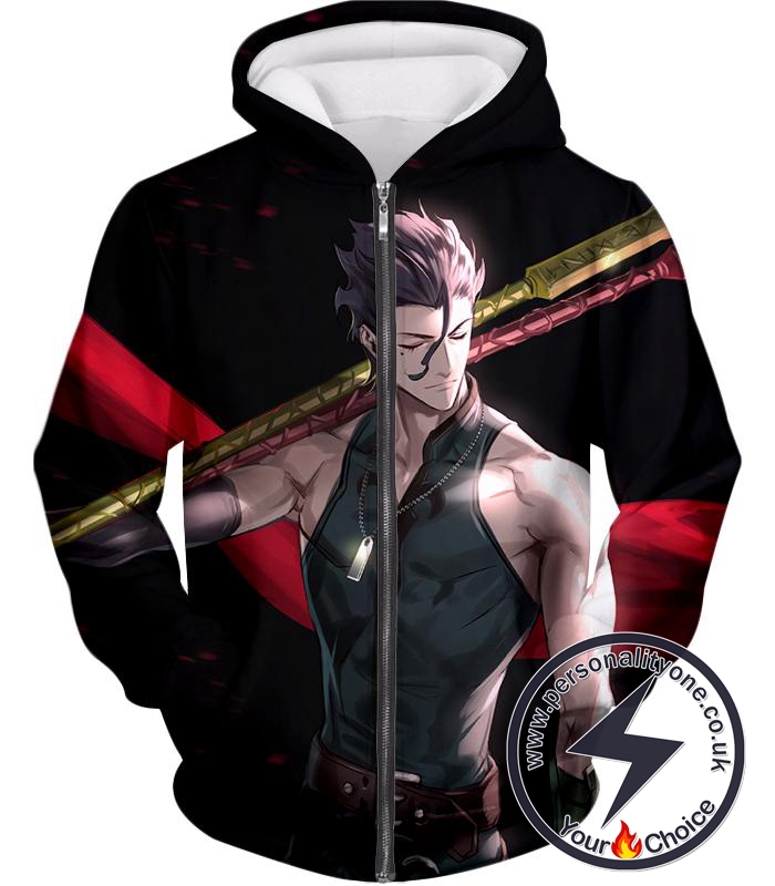 Fate Stay Night Handsome Lancer Diarmuid of the Love Spot Black Zip Up Hoodie